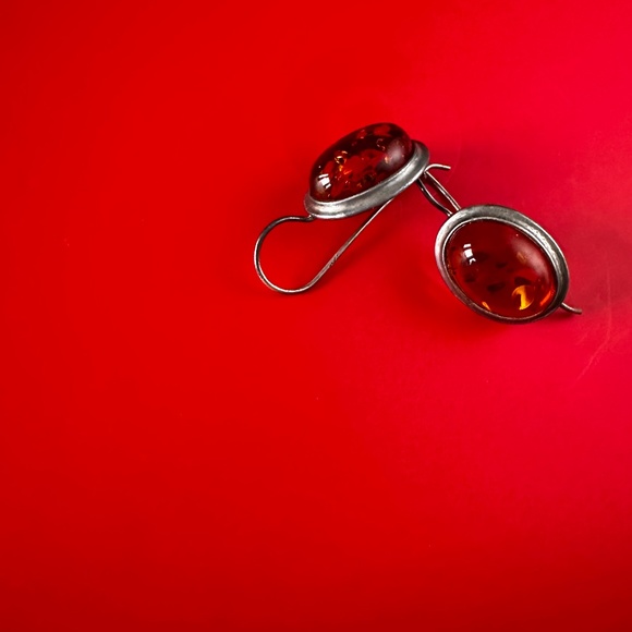 SS & AMBER EARRINGS - Picture 7 of 7